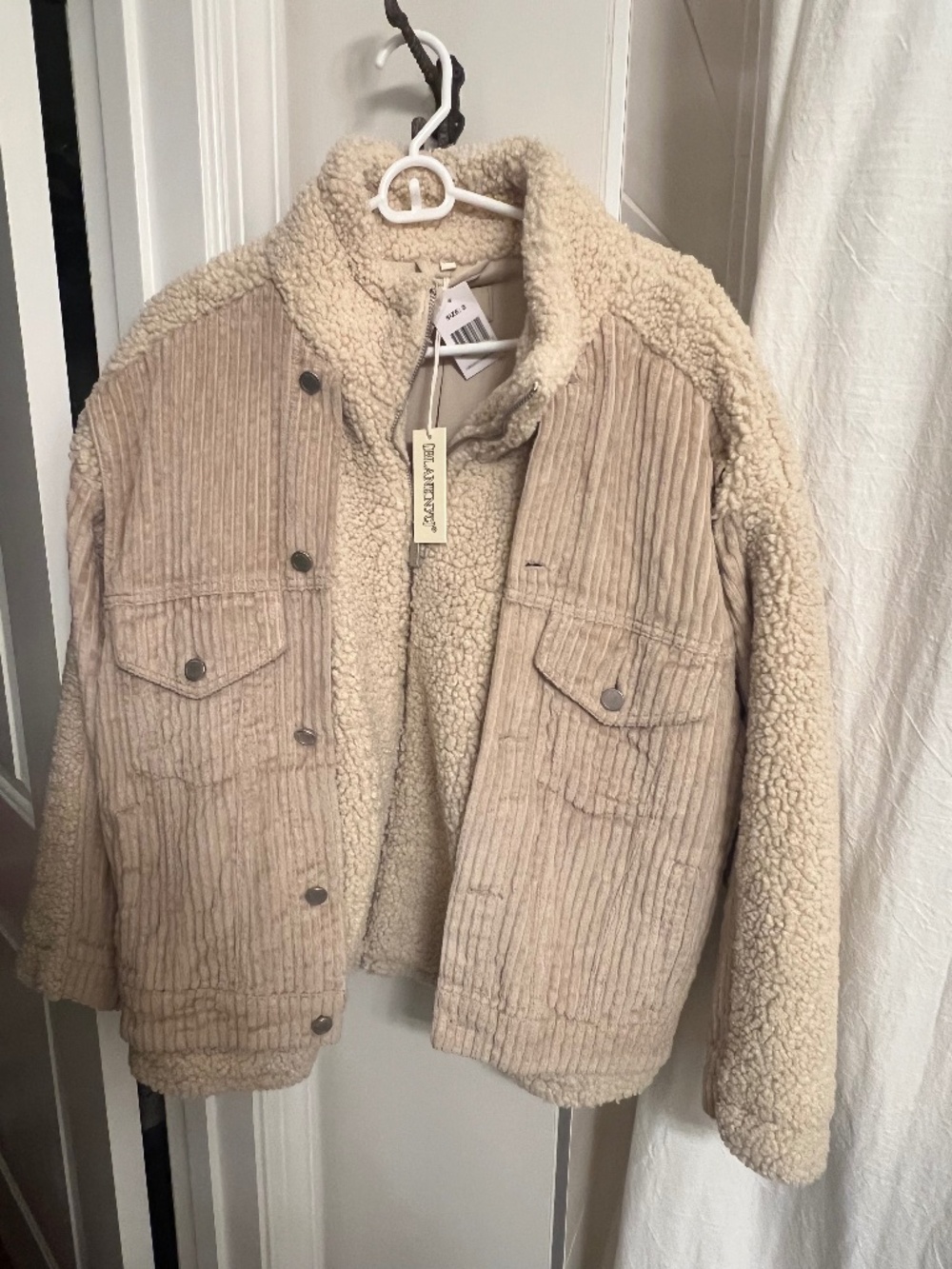 NWT BLANKNYC Double Glazed Corduroy Sherpa Jacket Beige Size S